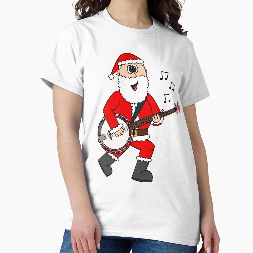 Santa Playing Banjo, Christmas Banjoist Folk Musician by doodlerob
