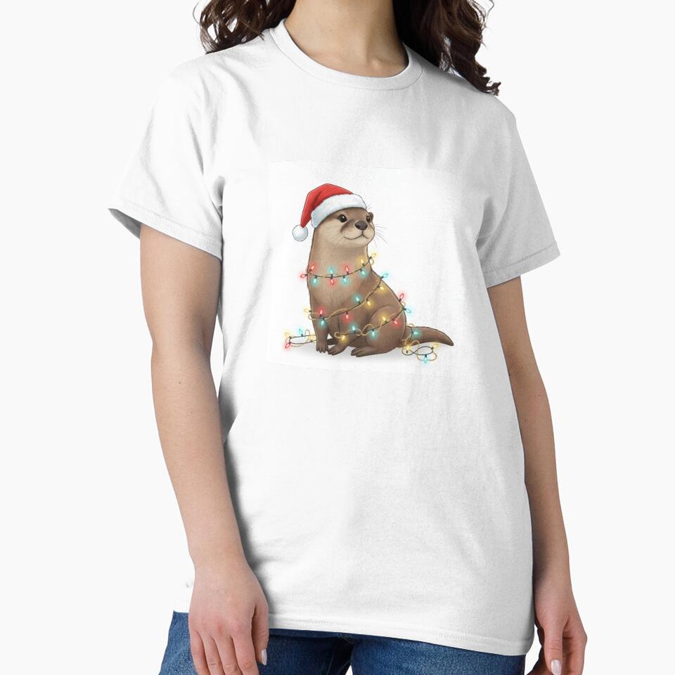 Otter Christmas light xmas santa hat holiday holidays funny cute kawaii by CheeseBlueprint