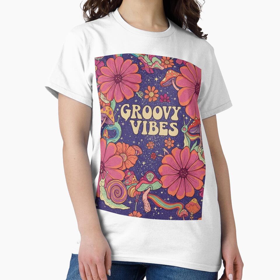 groovy vibes mushroom design tshirt by anandsiva2703