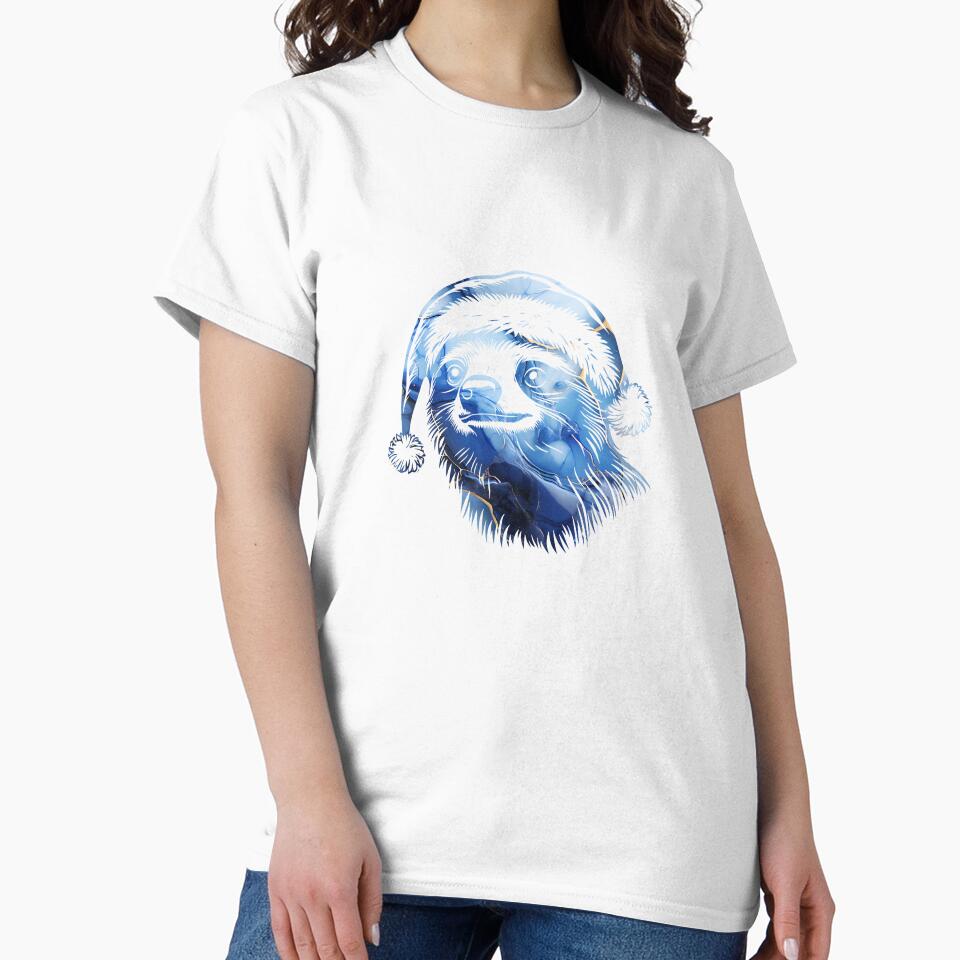 Christmas Sloth in Blue Marble Texture | Festive Santa Hat Design by JollyCritters