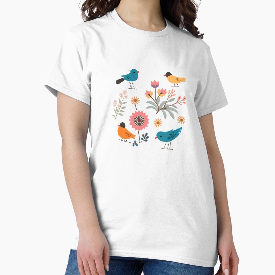 Birds Inquisitive Among Flowers by hyggefolkart