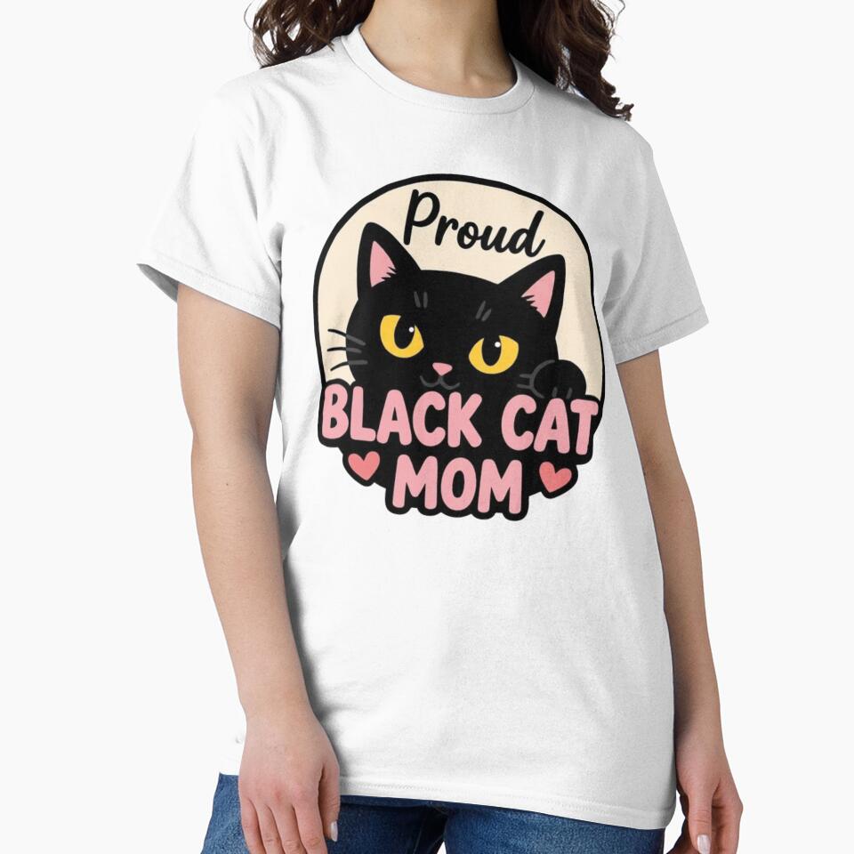 Proud Black Cat Mom – Black Cat Lover with Pink Hearts by LuloCreative