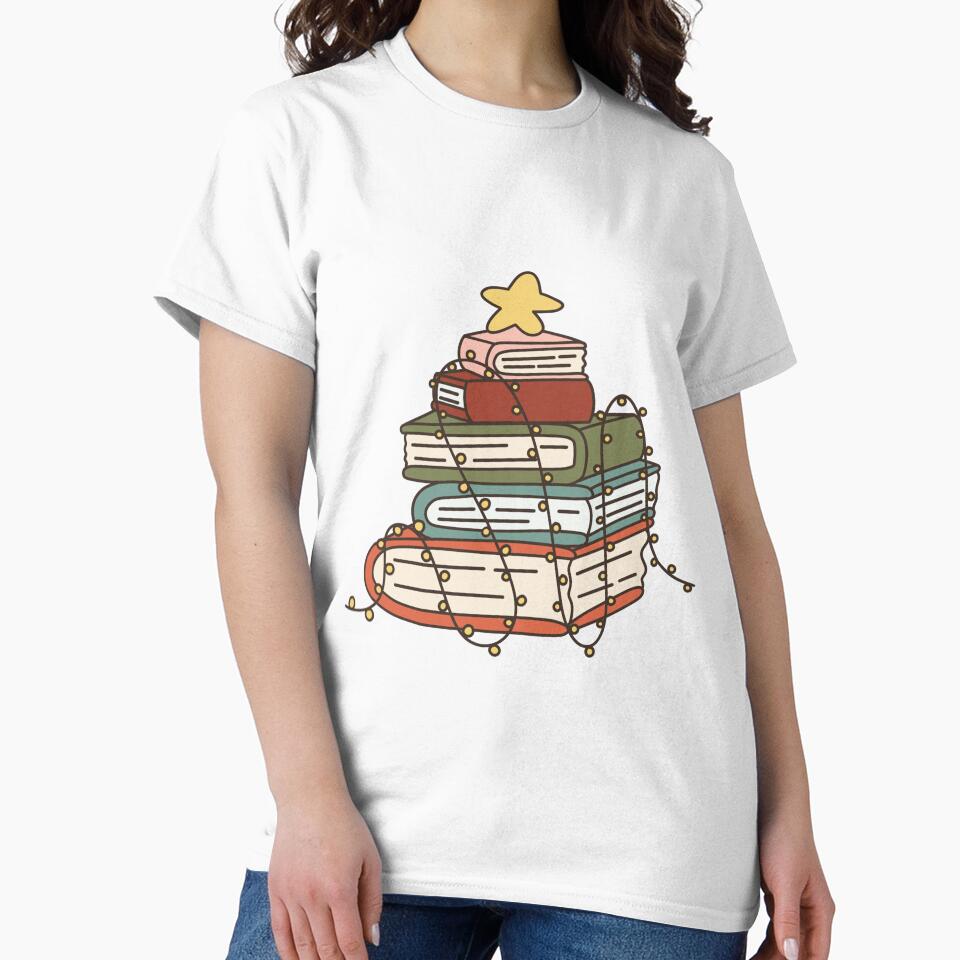 Book Christmas Tree – Cozy Holiday Book Lover Illustration by inelistudio