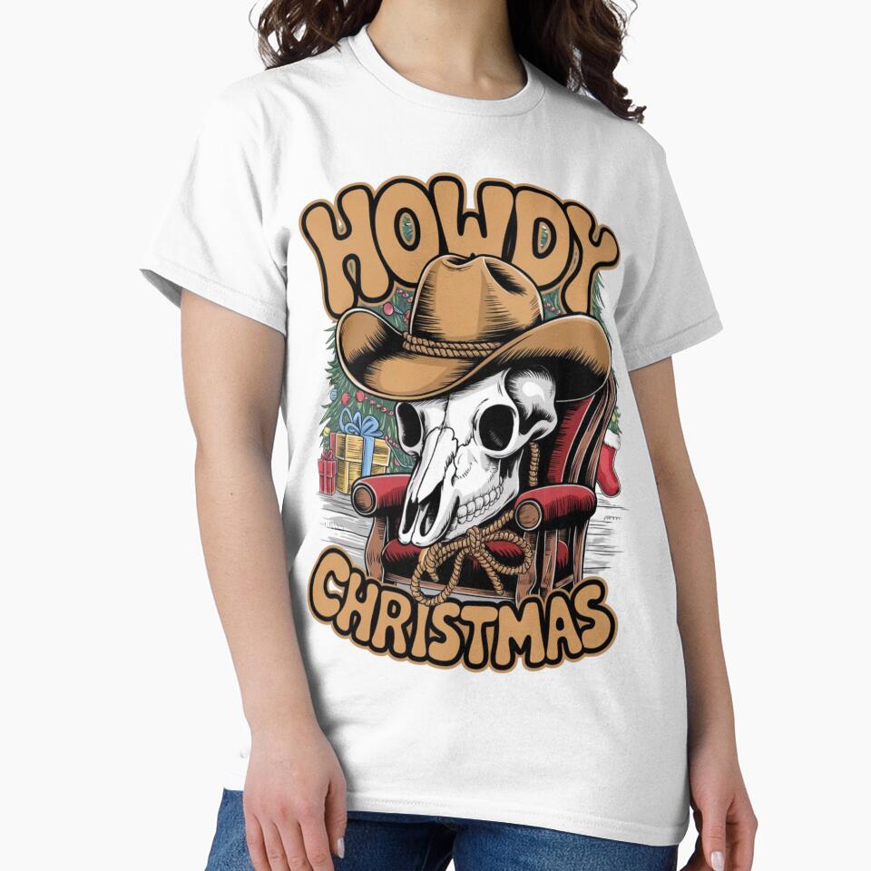 Bull Skull Santa Hat Cowboy Christmas CLASSIC T-Shirt by inkfluenceart