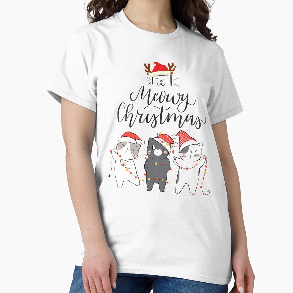 Meowy Christmas Cute Cat Trio – Funny Holiday Cats in Santa Hats Design by VeLuna64