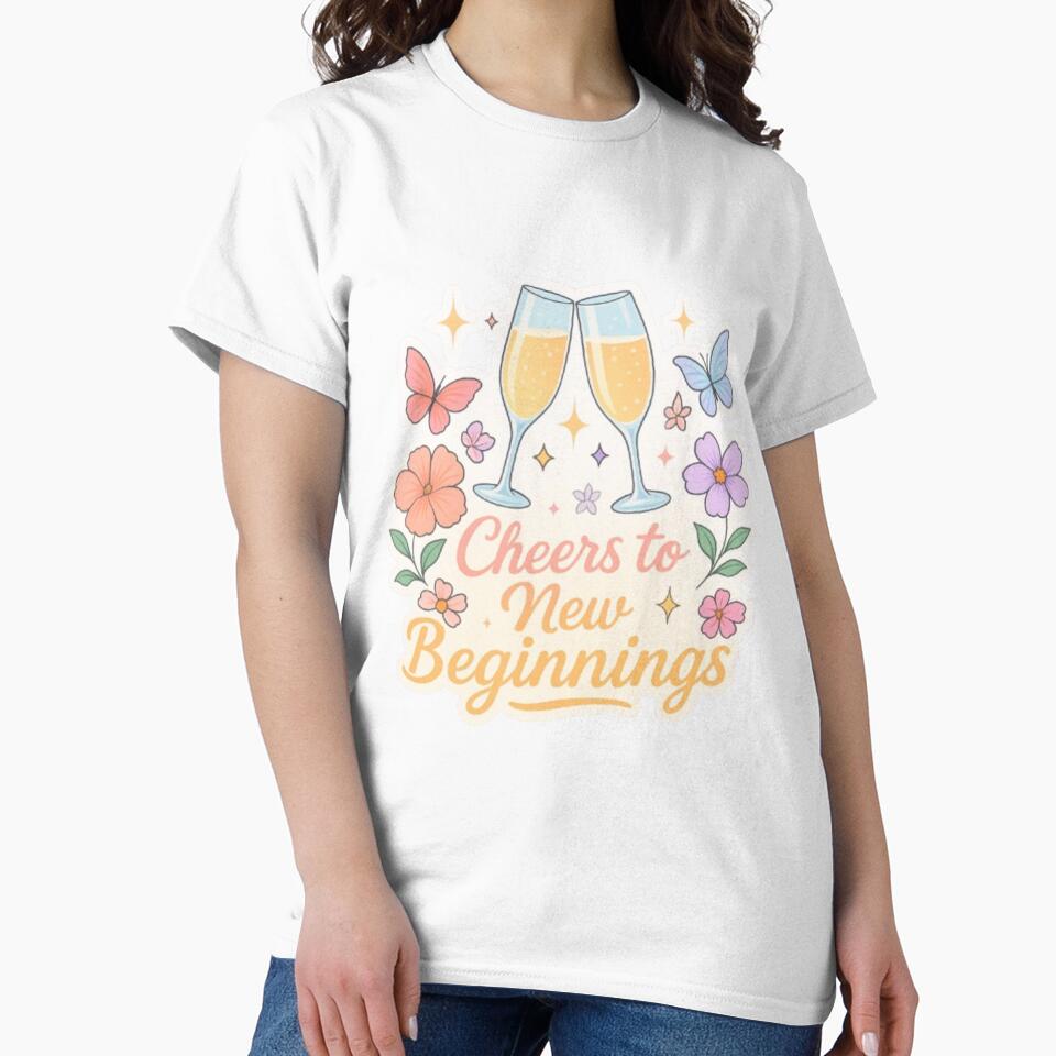 Cheers to New Beginnings Sticker – Floral Butterflies Pastel Aesthetic by Gurjeetpixelart