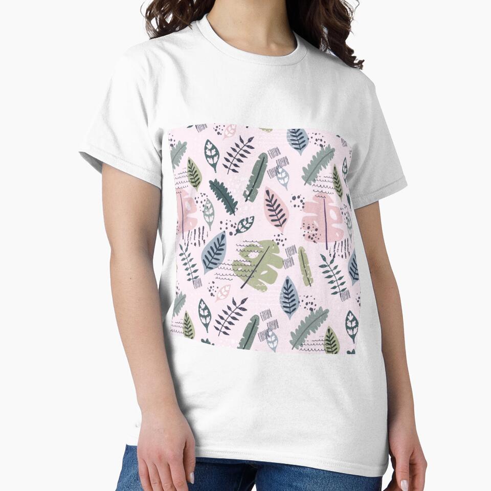 Cute Aesthetic green pink pastel botanical leaves pattern by samararibas