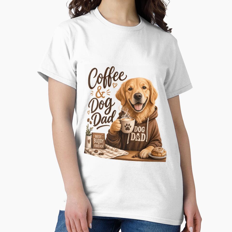 Cozy Coffee Golden Retriever Dog Dad Morning Kawaii T-Shirt by Ashley critters