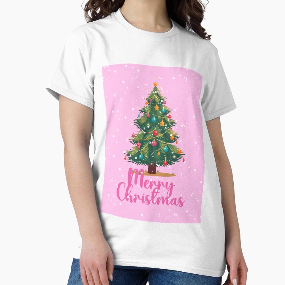 Merry Christmas, Christmas Tree, Snow, Holiday Season, Holidays, Pink by Magic Love Art Print
