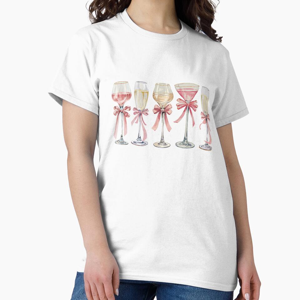 Girls Night Elegant Wine Glasses with Pink Bows Pattern by GlowinUp Shop