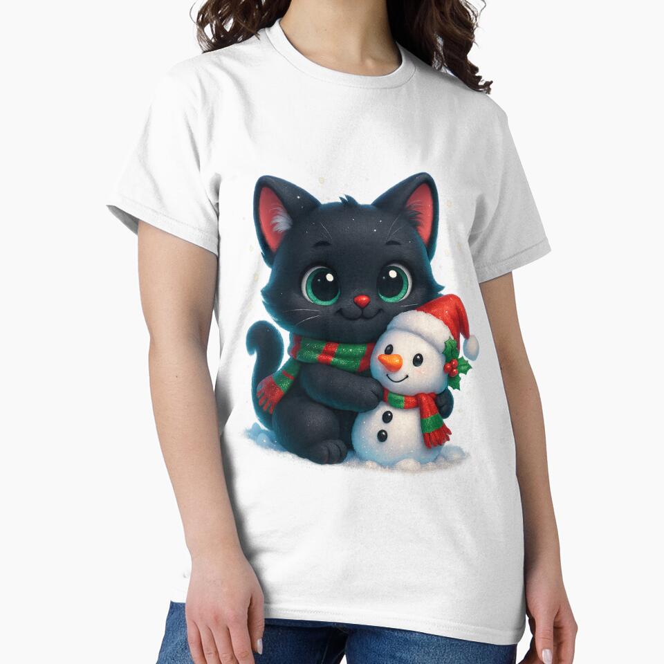 Cat Cuddling Snowman | Kawaii Christmas Kitty and Snowman Friend | Cute Winter Cat by PrintCreations9