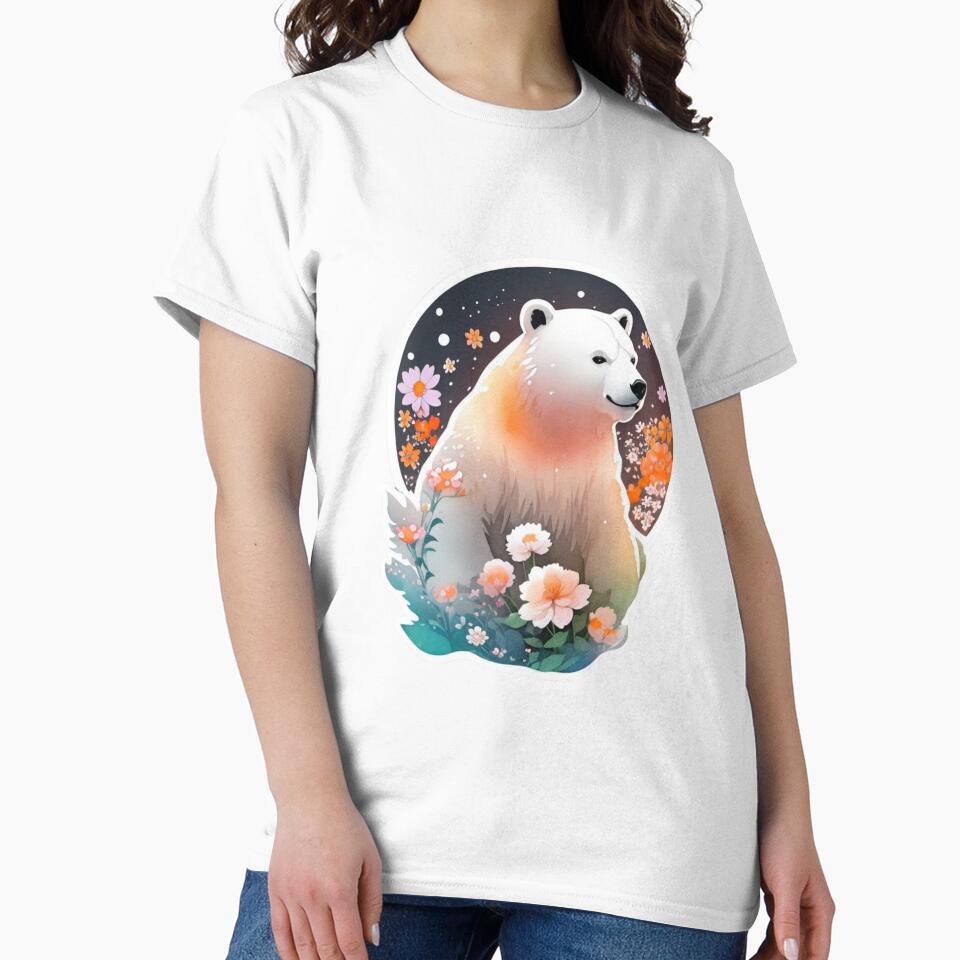 Heroic Polar bear with Watercolor Flowers at night by YourNameMatters