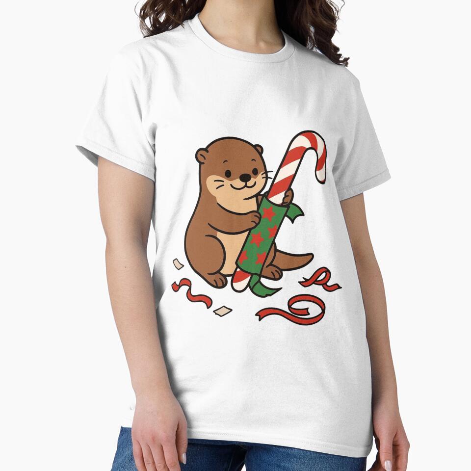 Otter Wrapping Candy Cane – Cute Christmas Cartoon Animal by Confuzz1ed
