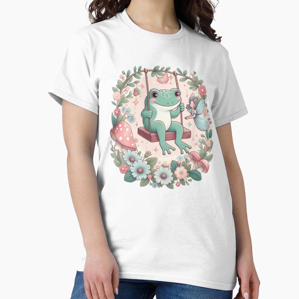 cute green frog is swinging in Spring, faiycore design by coloursforkids