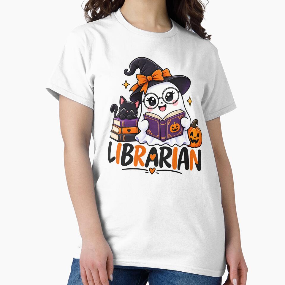 Librarian Halloween Librarian Gift Cute Ghost Book Style by Corvoria