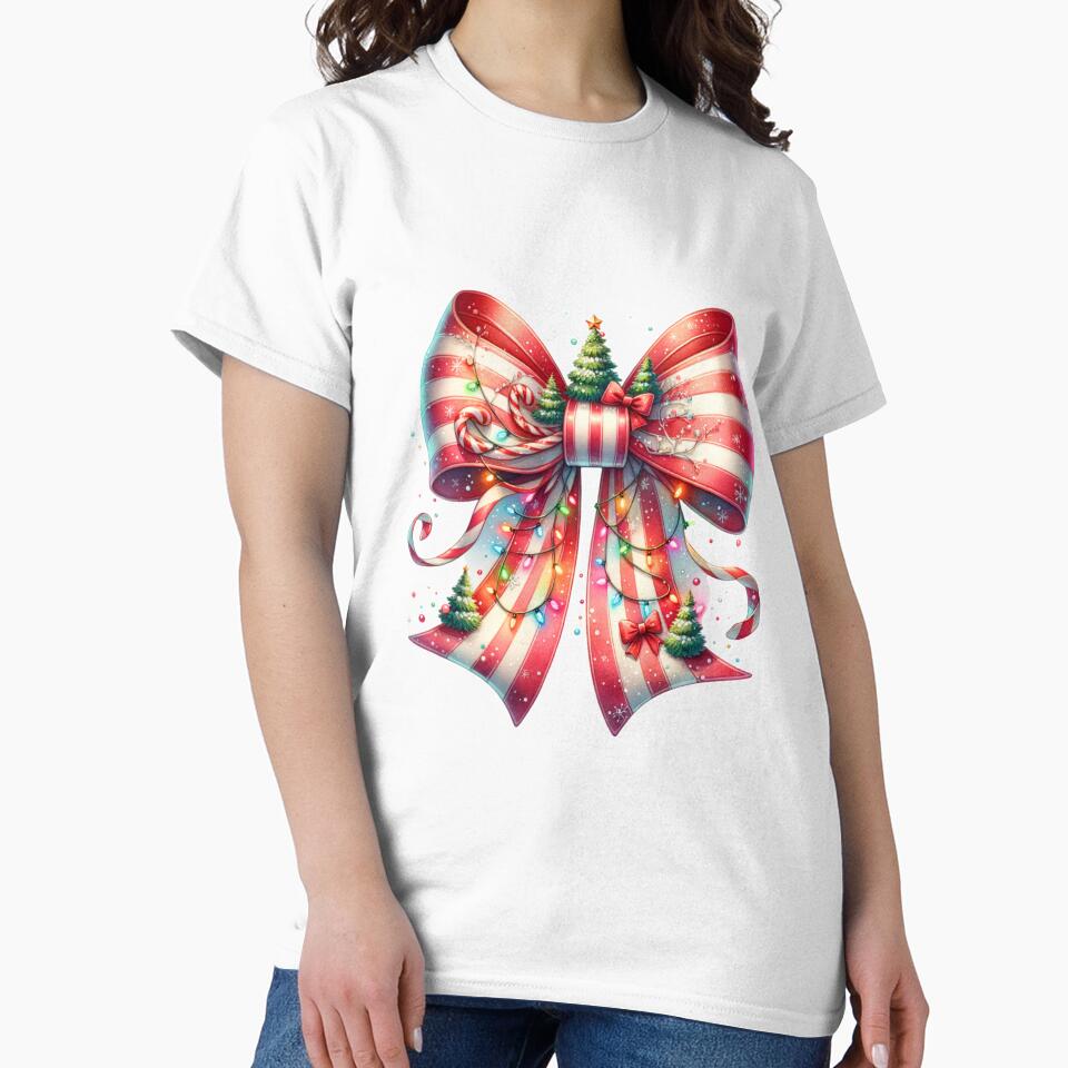Elegant Coquette Christmas Bow Design – Red & White Holiday Art for T-Shirts, Mugs, Stickers & Gifts by artedigital99
