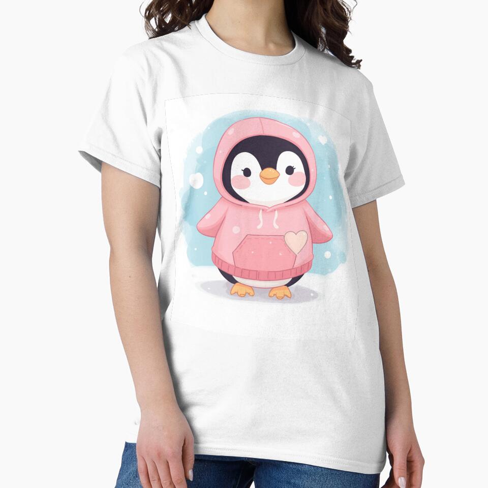 Cute Penguin Pink Hoodie Kawaii Winter Animal Watercolor Sticker Art Pastel by Cosmic Zodiac Studio