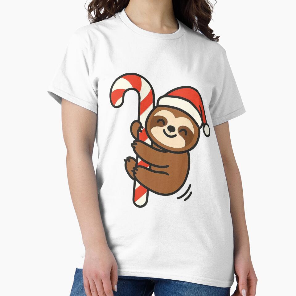 Sloth Hanging from Candy Cane – Cute Christmas Animal by Confuzz1ed