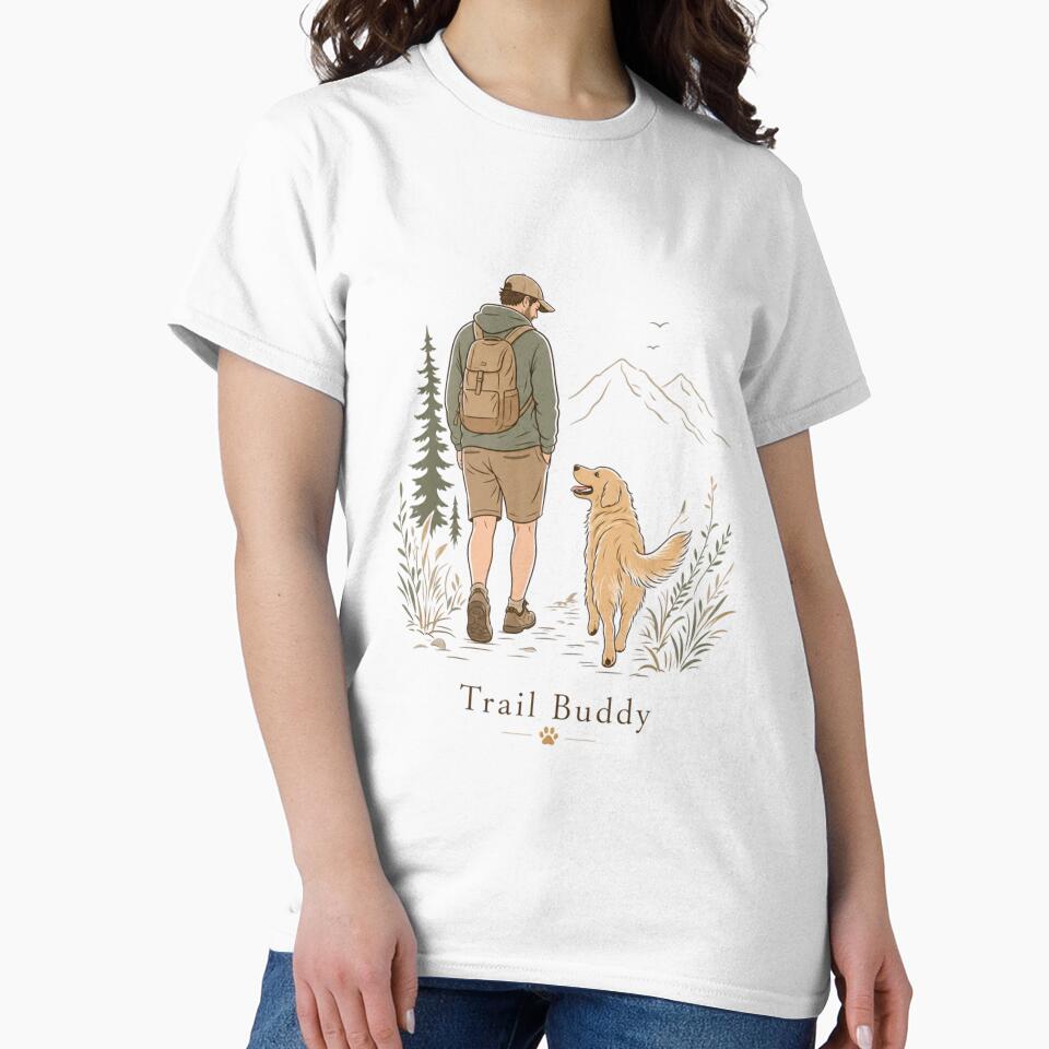 Trail Buddy Golden Retriever Dog Dad Minimalist T-Shirt by Ashley critters