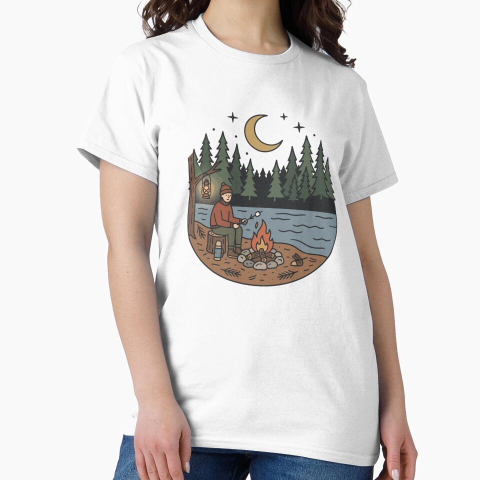 Campfire Night by the Lake Retro Camping Adventure by Mellow Doodle Co.