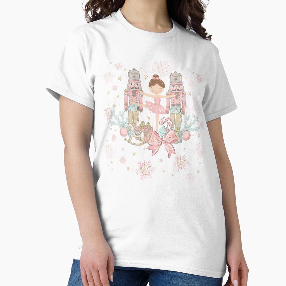 Whimsical The Nutcracker Ballet Pink Christmas Brunette Ballerina by TheHappyCatStudio