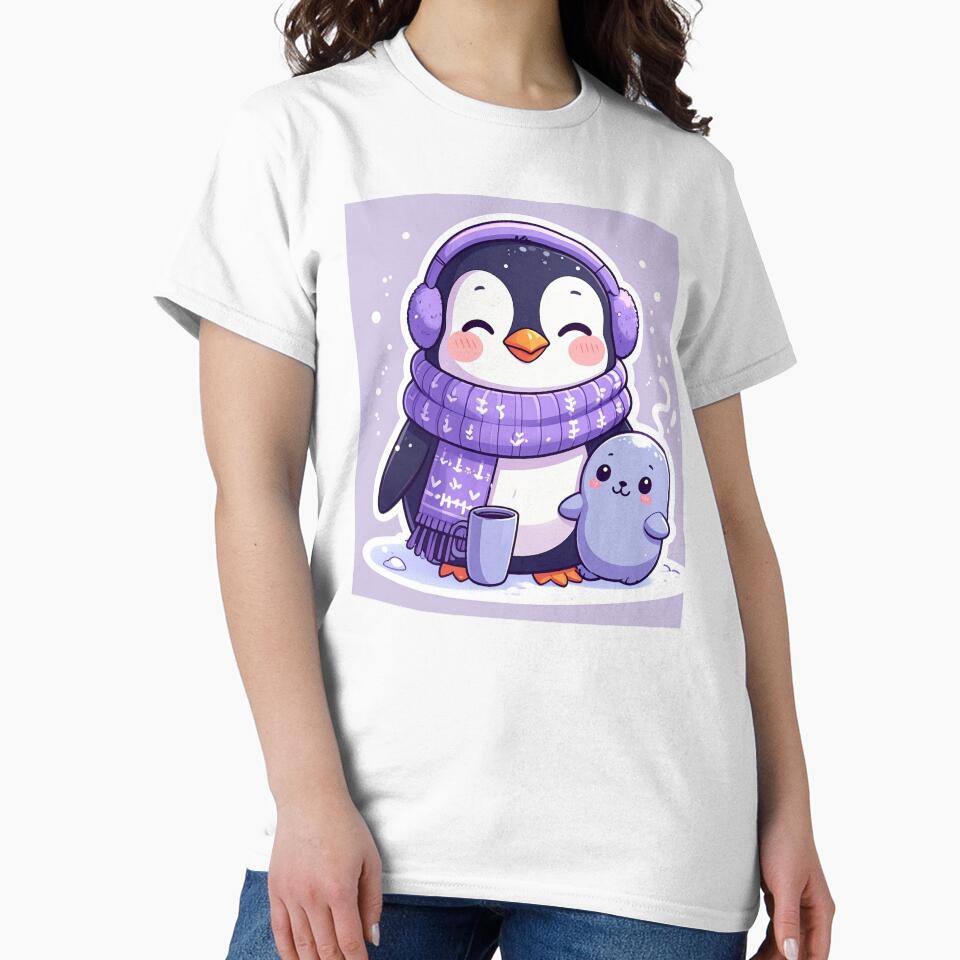 Cute Penguin With Hot Drink and Seal – Pastel Winter Aesthetic by CuteComfyClub