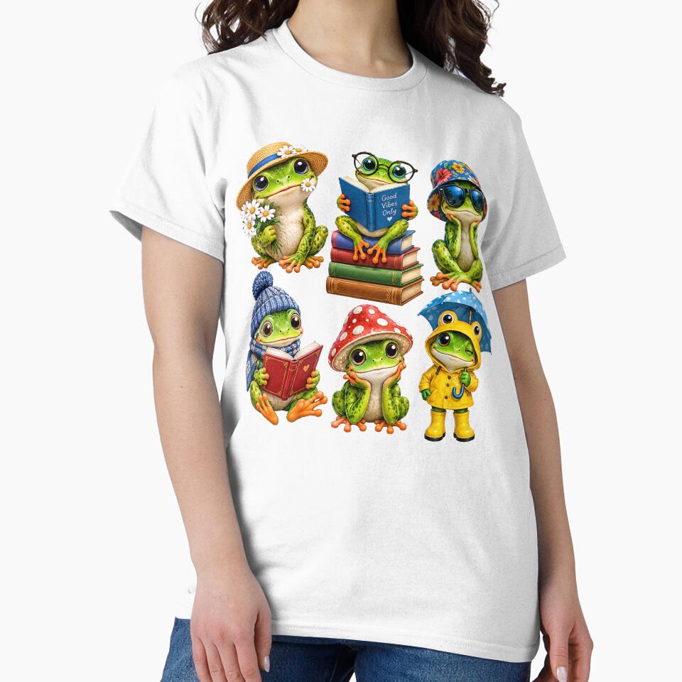 Cute Funny Frogs with Hats and Books – Whimsical Frog Lover Design by CreativeNest Prints