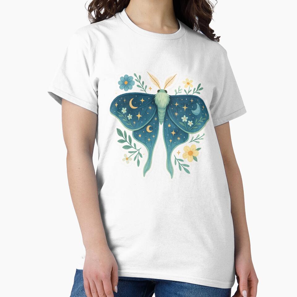 Celestial Floral Moth – Moonlit Wings with Stars and Flowers by Zee's Whimsical Wonders
