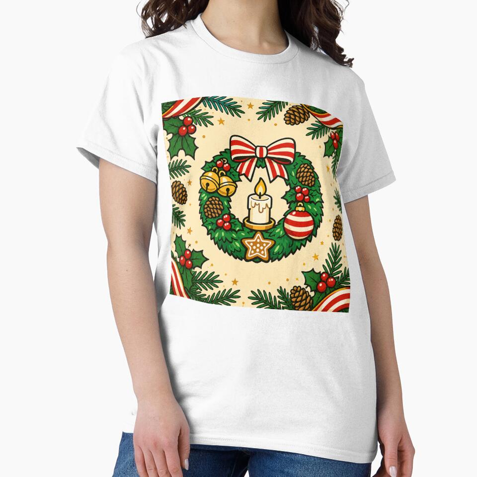 Festive Christmas Wreath and Ornaments by Myra365Art