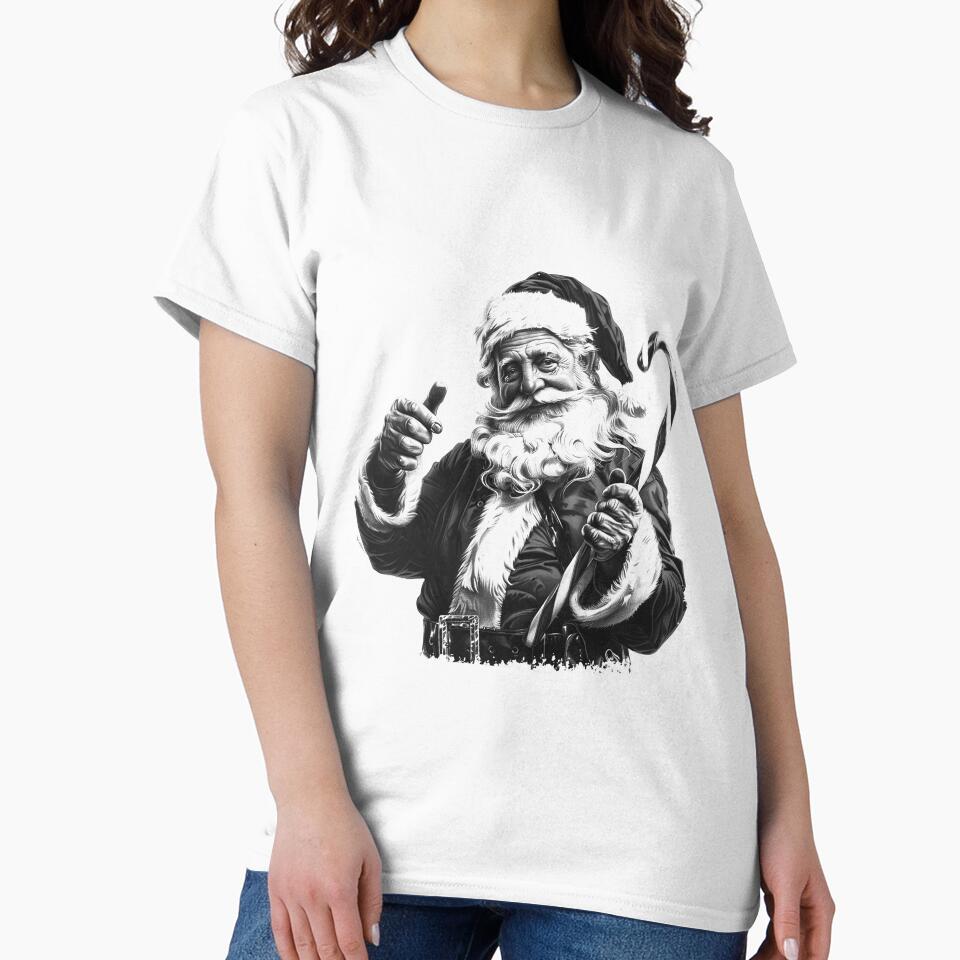 Santa with Candy Cane – Classic Black and White Christmas Illustration by inkoutninja