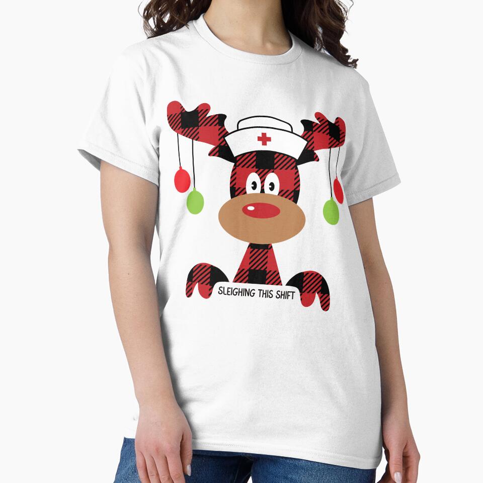 Sleighing This Shift | Plaid Reindeer Nurse | Cute Christmas Nurse Design by NANursing