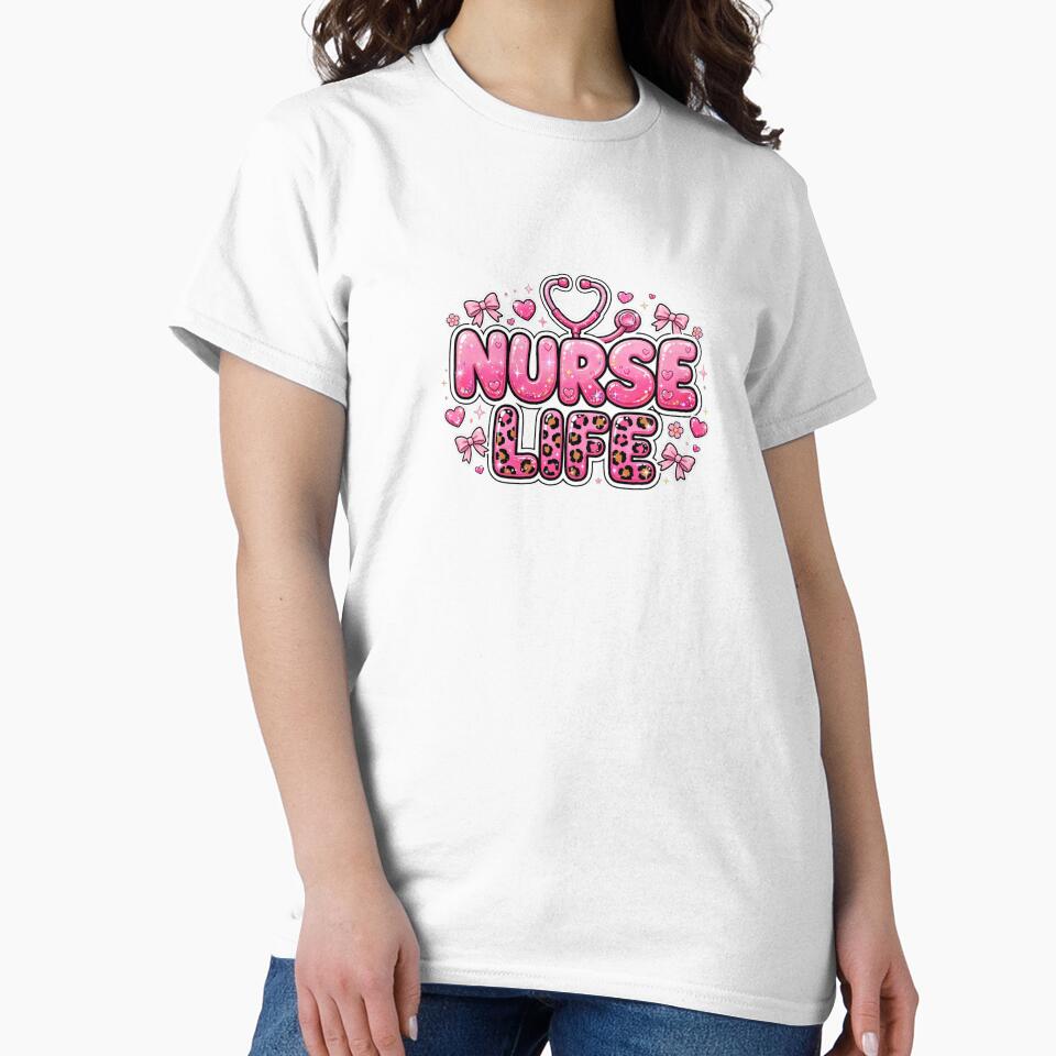 Pink Coquette Nurse Life Leopard Glitter Bow Stethoscope Heart by Petringo