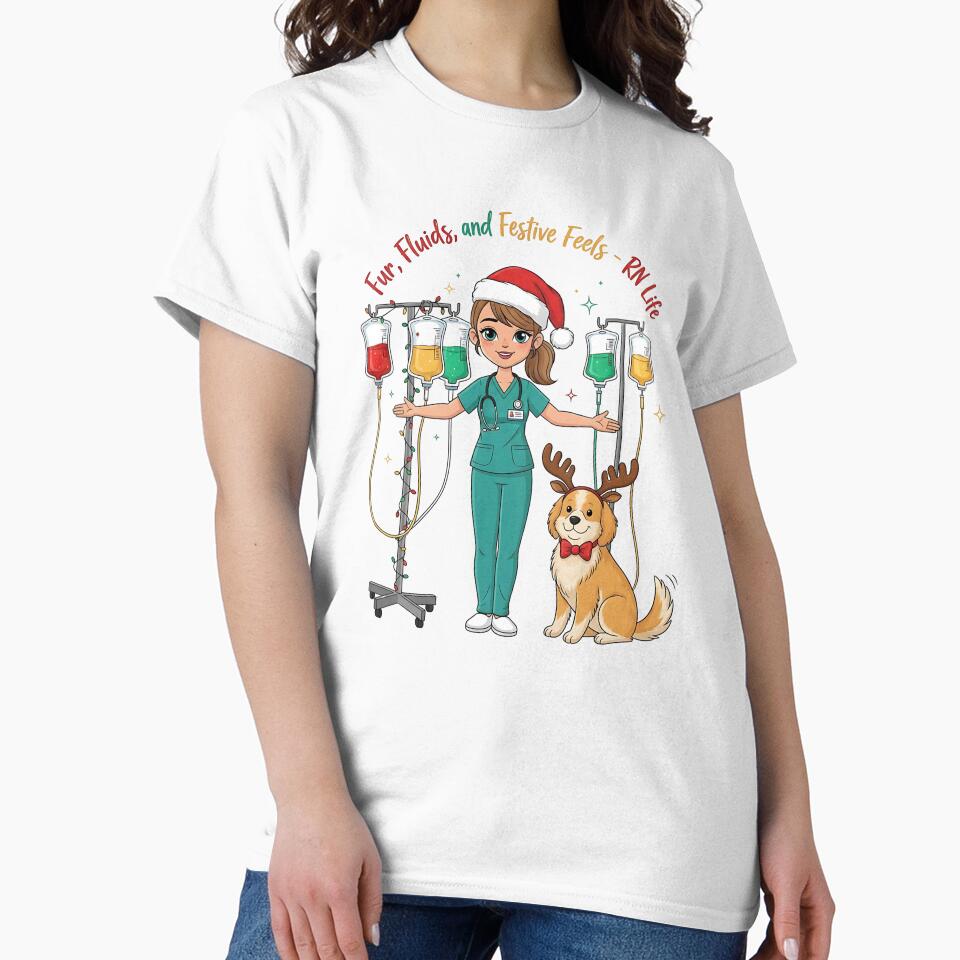 Fur, Fluids and Festive Feels – Funny Christmas Nurse Dog Parent RN Life by CuteDesignables
