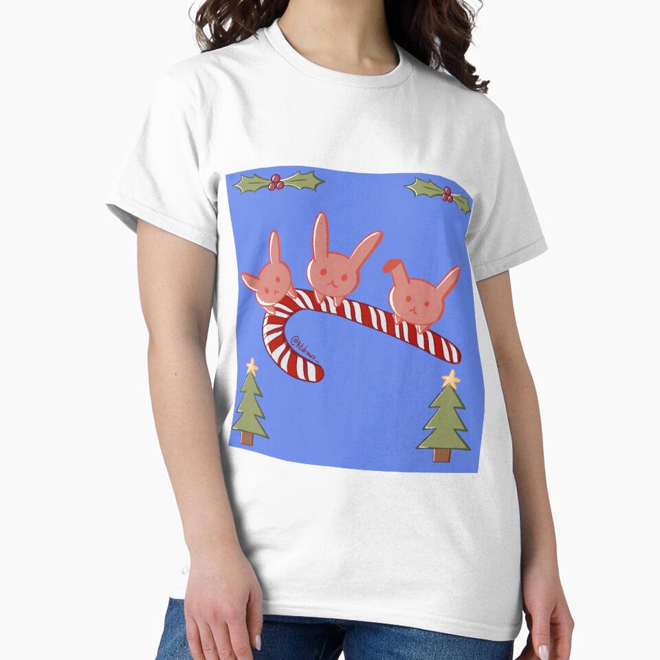 Cute Bunnies Riding Candy Cane Christmas by itsKohane