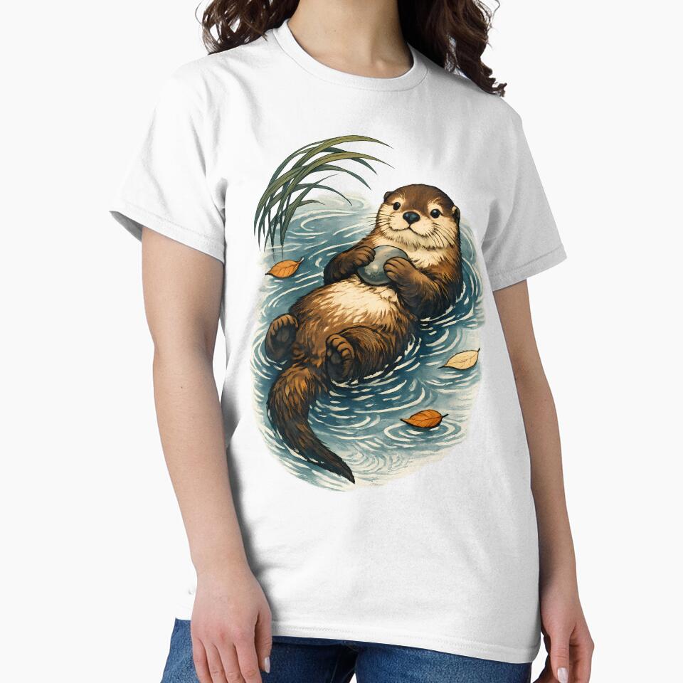 Floating Otter Japanese Woodblock Art by KAGEKOMORE