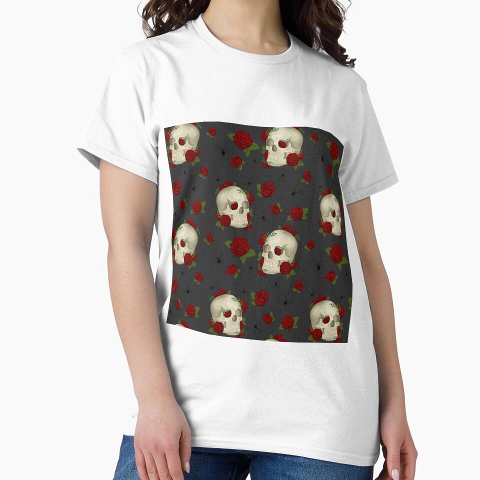 Vintage Dark Academia Skulls, Roses, Spiders with Grey Background by serafineaandd