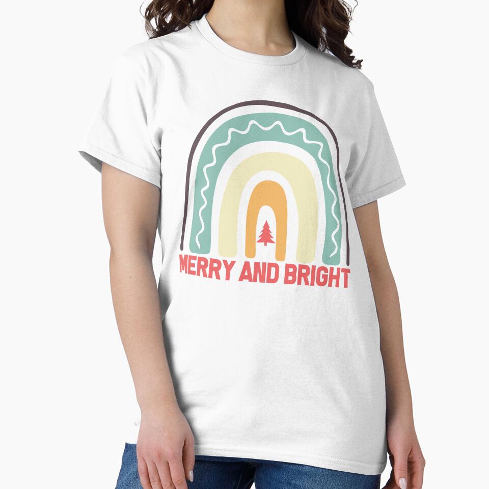 Merry and Bright Rainbow Christmas Shirt, Cozy Christmas blanket, New Year Gift, Festive Gift for Her, Holiday Vibes for Her, Christmas gift for mom, Joyful Christmas by Noe Mill