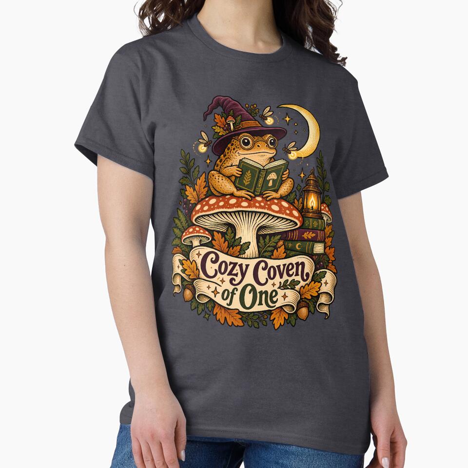 Gift for Book Lover, Mushroom Cottage Shirt, Cozy Coven of One, Gift for Her, Cottagecore Gift, Toad Lover Gift, Whimsical Nature Shirt, Bookish Gift by PRINYOS