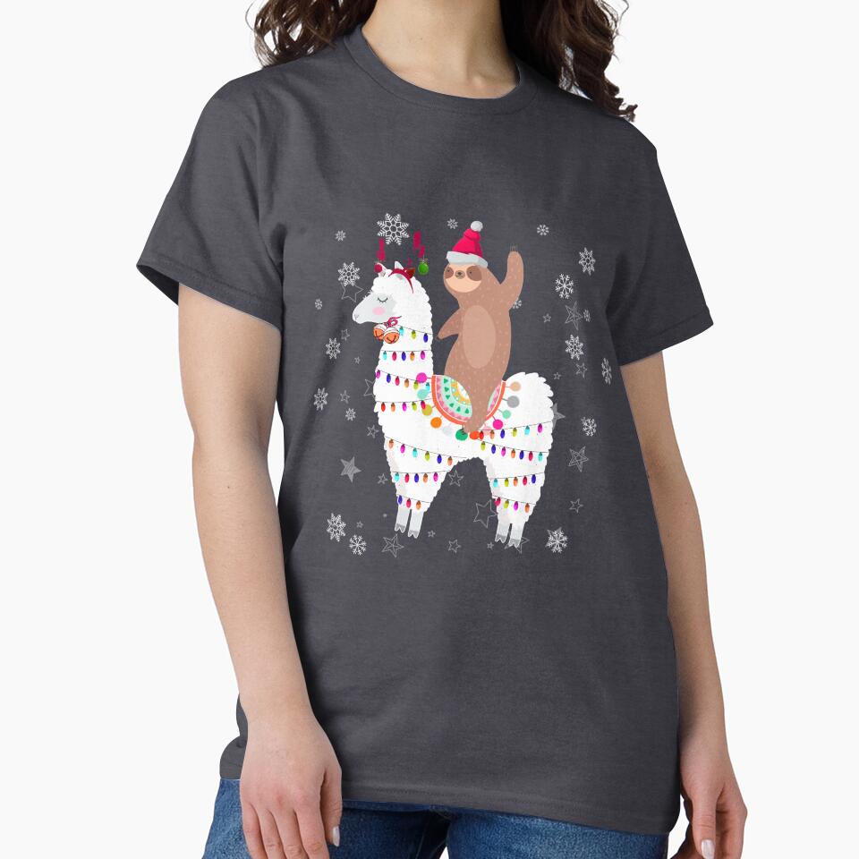Santa Sloth Riding Llama Reindeer Christmas by mlnana