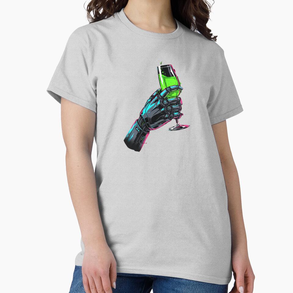 Cybernetic Champagne Toast 2027 - Edgy Futuristic Tee by wyzin39