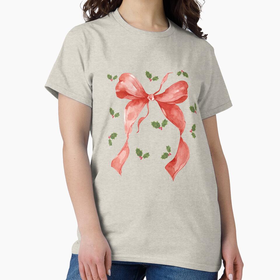 Watercolour Christmas Bow & Holly gift idea by LPrintTheory