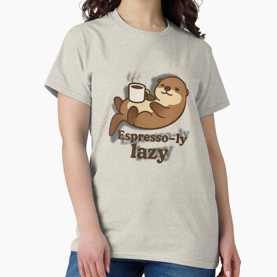 Espresso-ly Lazy – Cute Cartoon Otter Drinking Coffee Illustration by konthai.familyart