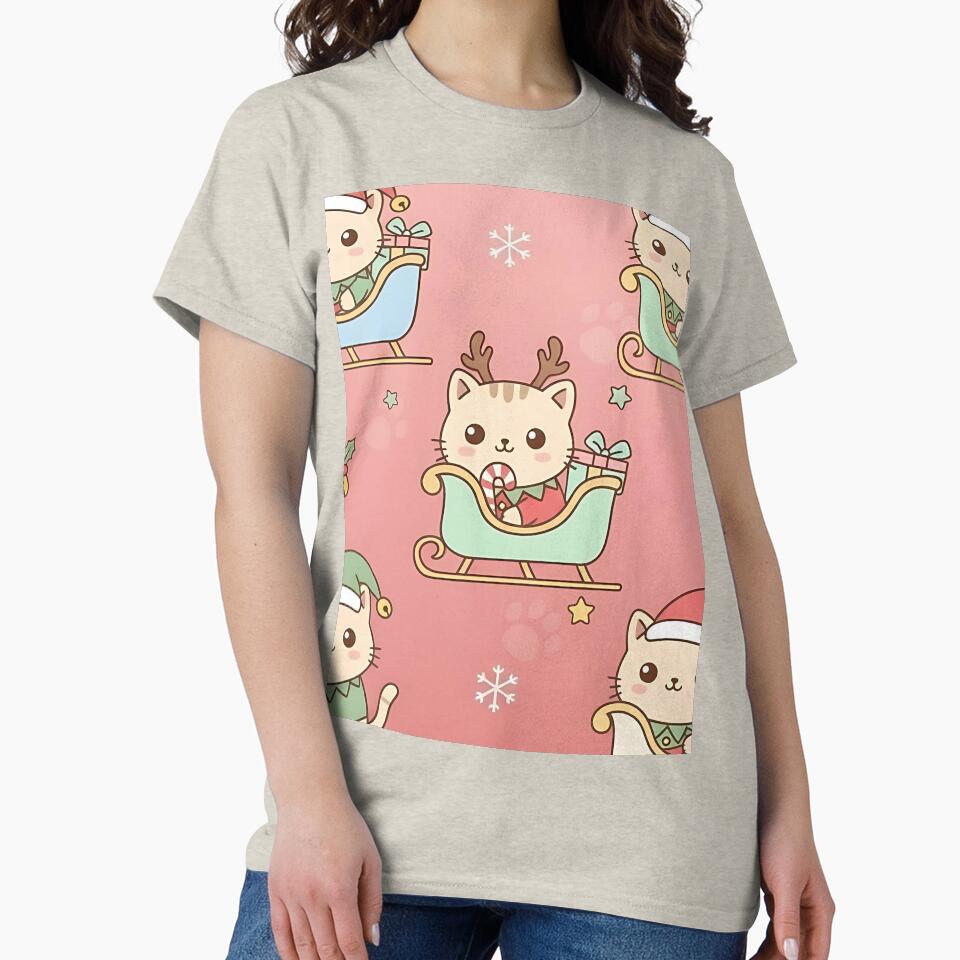 Cute Christmas Cat Sleigh Pattern with Santa Hats and Gifts by ArtDesignTp