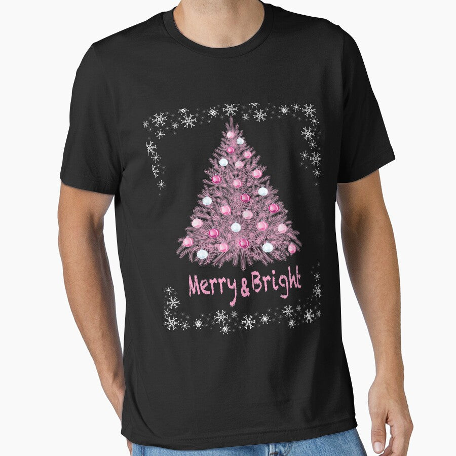Merry And Bright Pink Christmas Tree Funny Christmas Pajama Pink Christmas by MediTees