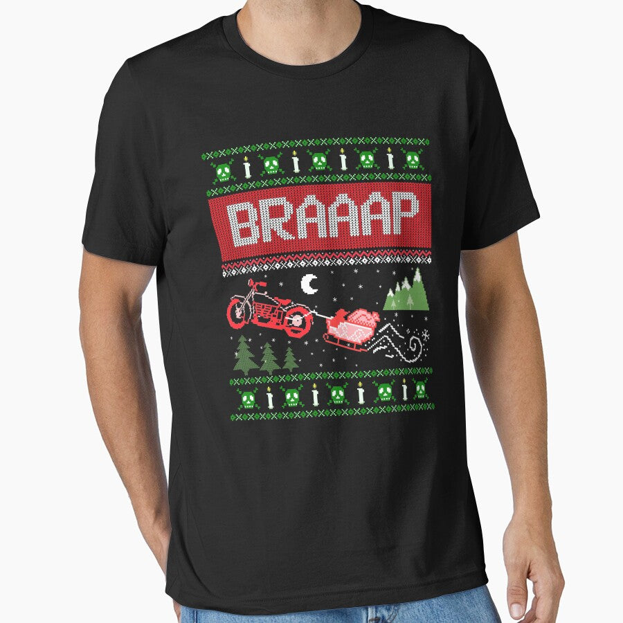 Motorcycle Ugly Christmas Sweater Biker Santa Xmas Sweater T-Shirts by Pingestre