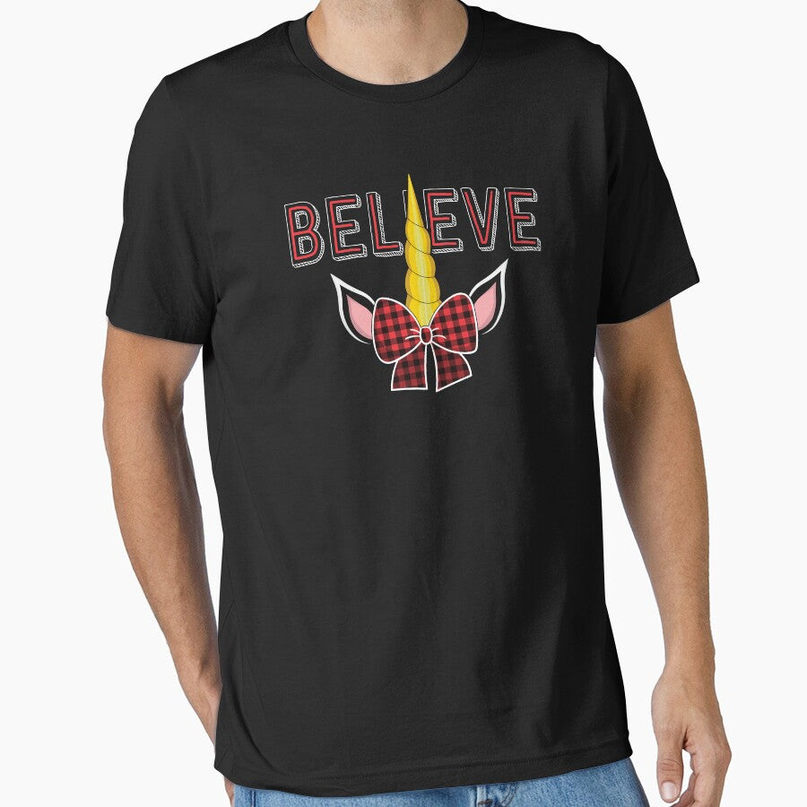 Believe Unicorn Christmas Pajamas Girls Red Buffalo Plaid by 14thFloor