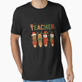 Christmas Teacher T Shirt Cute Pencil Characters Santa Reindeer Snowman Holiday Shirt Gift for Teachers Funny Xmas School Tee by New Art