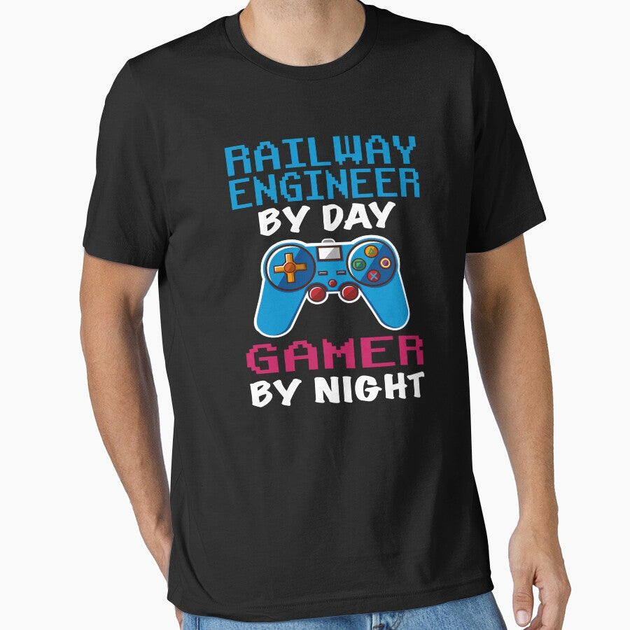 Railway engineer Gift shirt, Railway engineer Dad Husband Boyfriend Gift, Funny Railway engineer by day Gamer By night christmas Birthday Gift Idea by xlnv