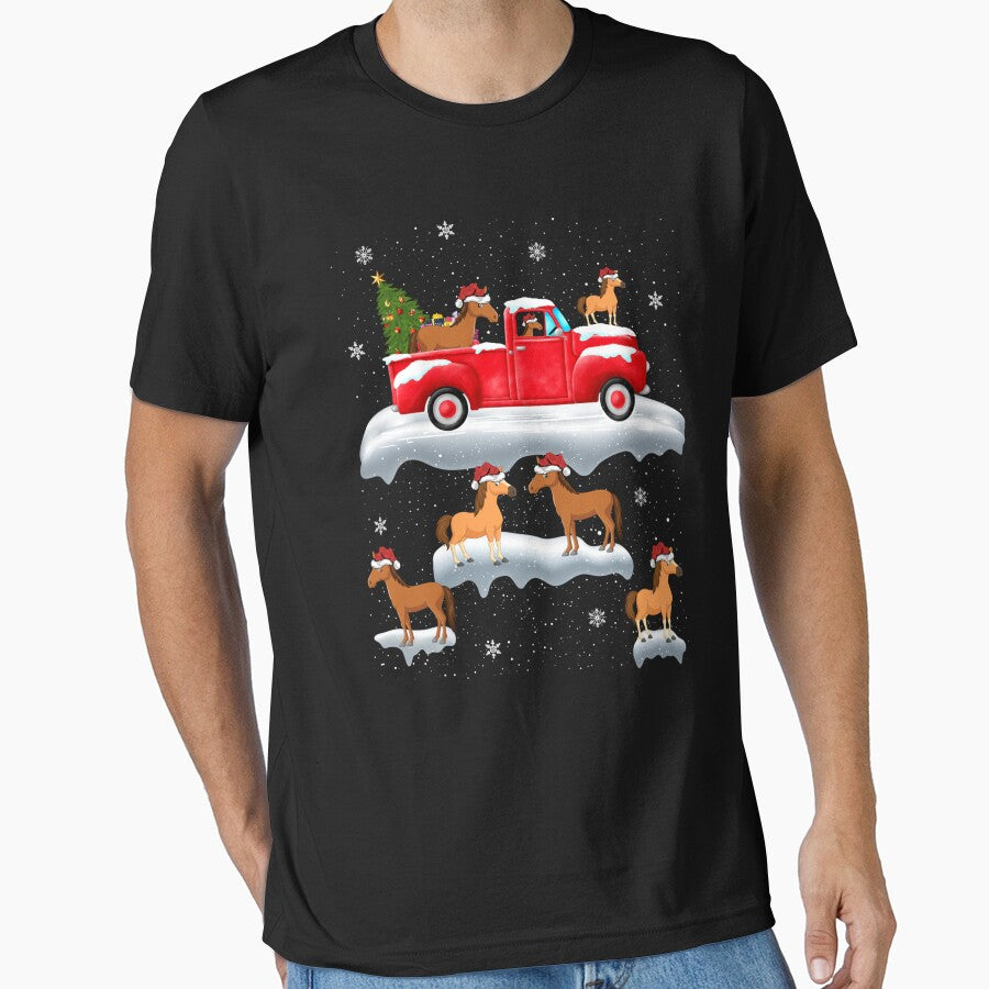 Horses Driving Christmas Tree Red Truck Horse Christmas by hatwarhamteri