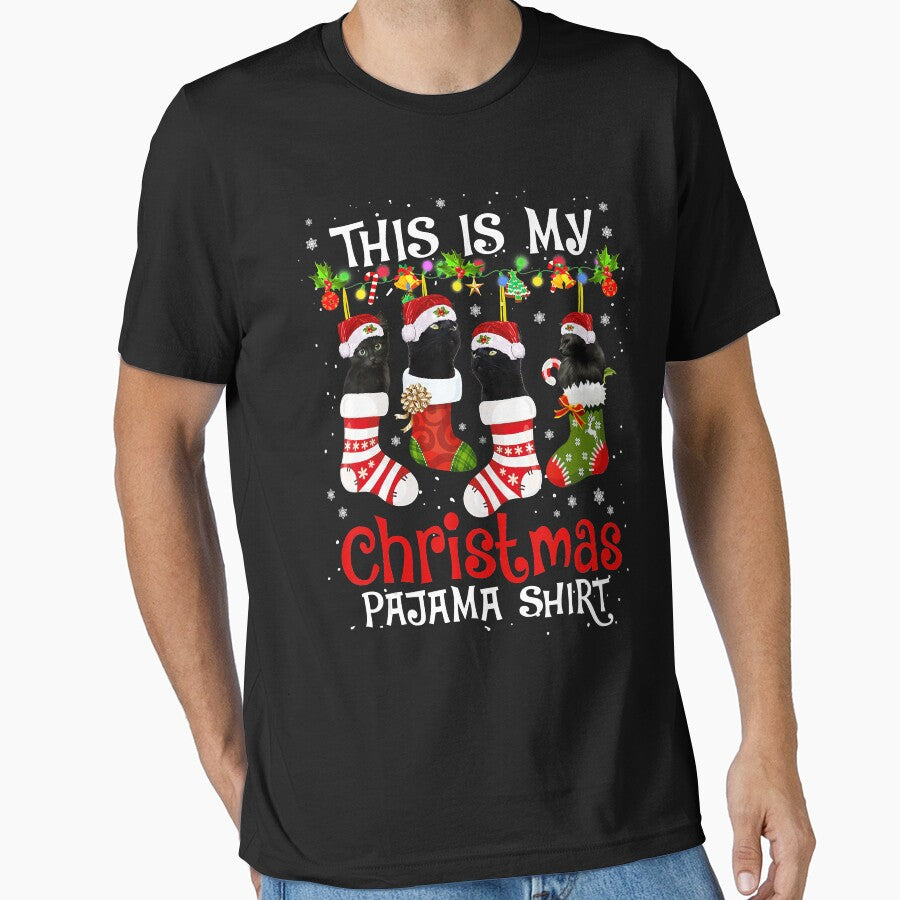 This Is My Christmas Pajama Black Cat In Socks Xmas Kitten by JodyBoling